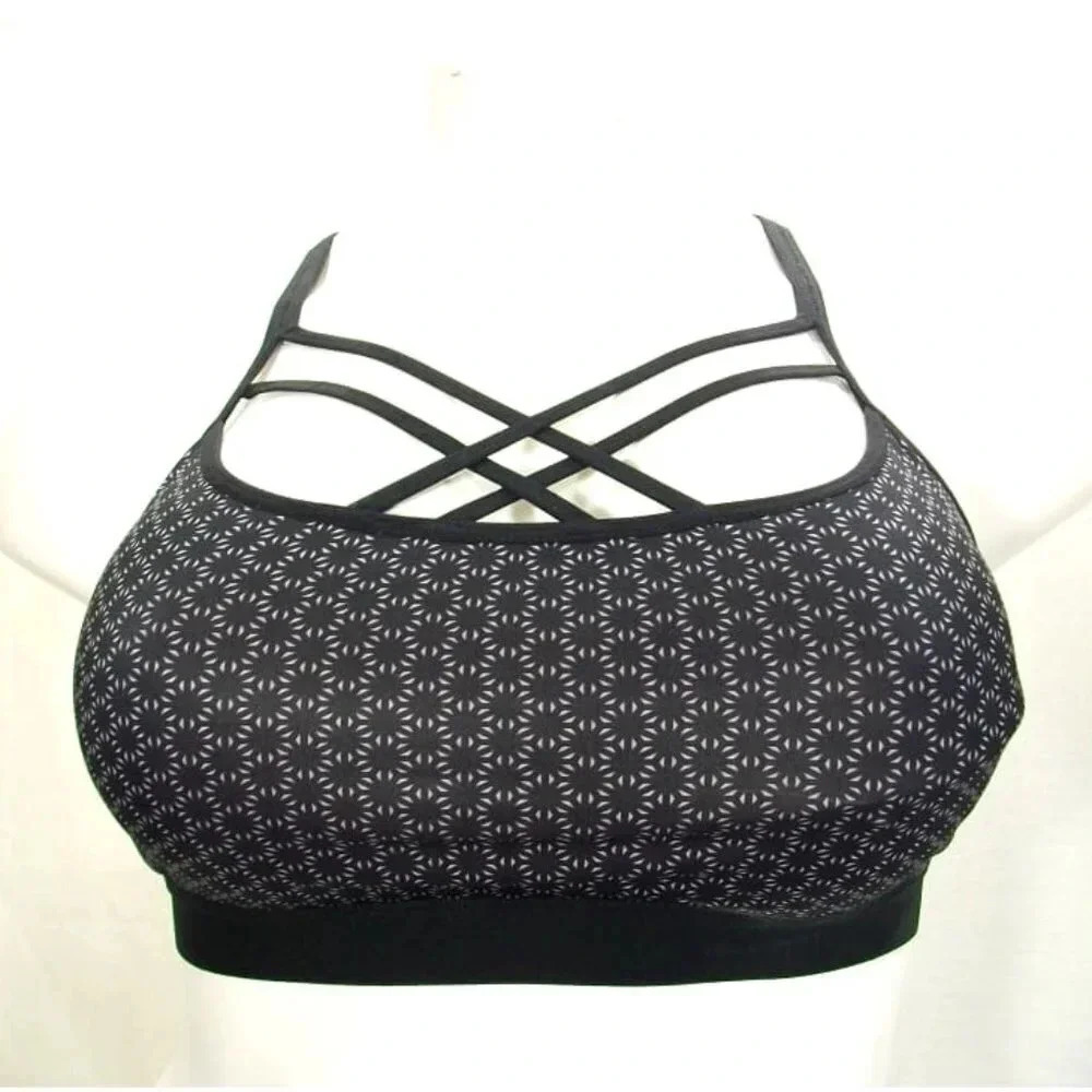 SMALL Champion N9687 C9 Strappy Front Cami Wire Free Sports Bra Black Print NWT